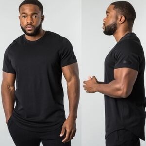 Alphalete Men's LUX Scoop Short Sleeve T-shirt V1 Black Neon Combo Pima Cotton